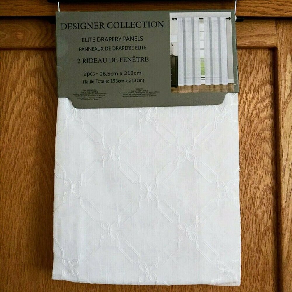 Designer Collection 2 Pk Elite Curtain Panels White Embroidered 38x84 Ea
